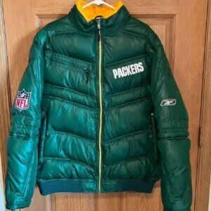 Green Bay Packers Reebok Onfield Mens Puffer Jacket Size Large NFL Footb…